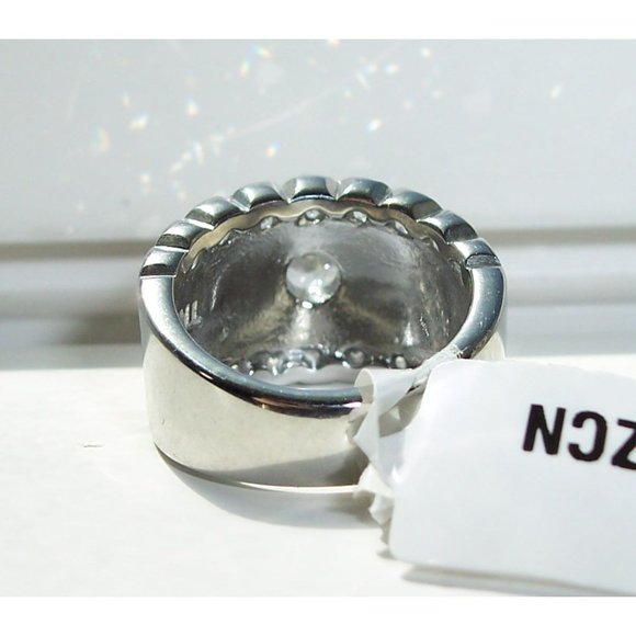 STAINLESS STEEL Round Cut Cubic Zirconia Wide Band Ring - Picture 11 of 16